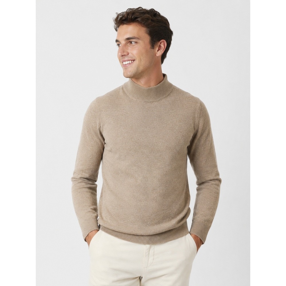 NWOT Shephe Mens 100% Cashmere Mock Turtleneck Sweater Beige Size 40 S